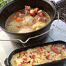 厚切りベーコンとまるごと玉ねぎのほっこりスープ＆秋ナスとトマトのチーズ焼き