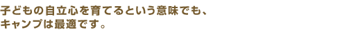 子どもの自立心を育てるという意味でも、キャンプは最適です。