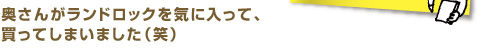 奥さんがランドロックを気に入って、買ってしまいました。